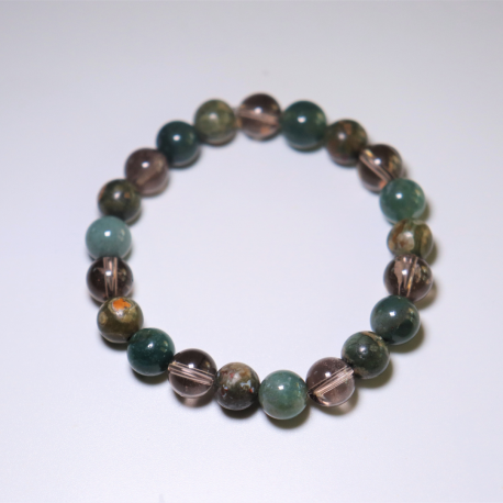 Bracelet Agate Mousse, Rhyolite & Quartz Fumé